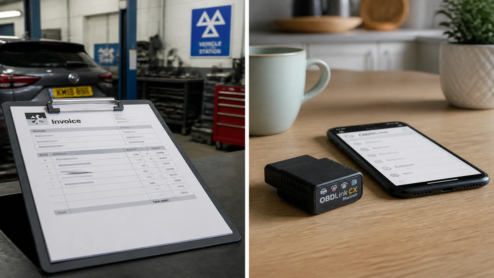 Comparing a UK garage diagnostic fee with a home Bluetooth OBD2 scanner